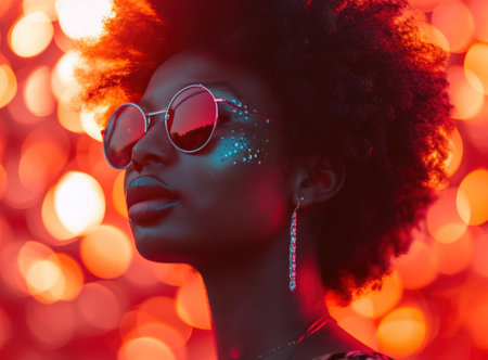 the best shades for an African woman wearing afro hair.の素材