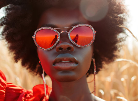 the best shades for an African woman wearing afro hair.の素材