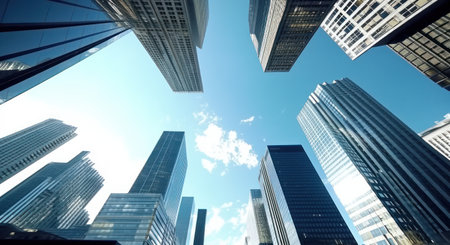 dimensional up view of high skyscrapers.の素材