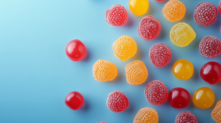 Whimsical still life showcasing an array of colorful hard candies, promising a sweet escape.の素材