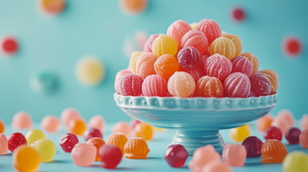 Whimsical still life showcasing an array of colorful hard candies, promising a sweet escape.の素材