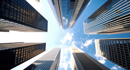dimensional up view of high skyscrapers.の素材