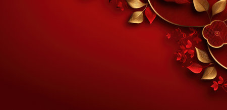 red background with gold decoration.の素材