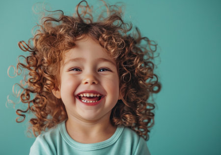 a little girl with curly hair is laughing.の素材