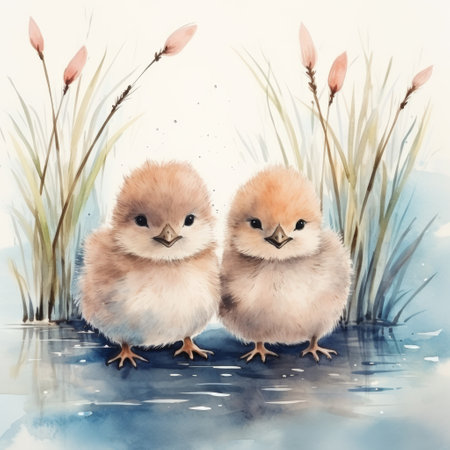 cute watercolor card with chicks.の素材