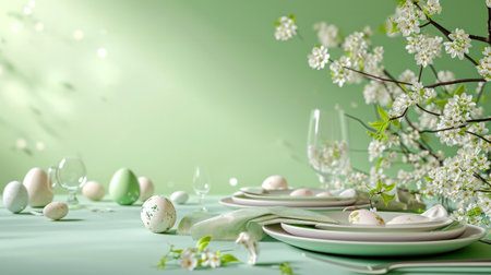 easter background, Nest with colored eggs near tulips on white table,.の素材