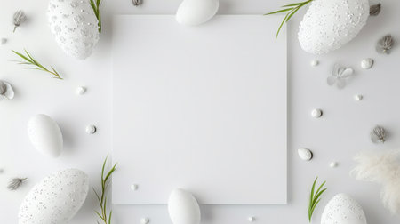 easter background, Nest with colored eggs near tulips on white table,.の素材