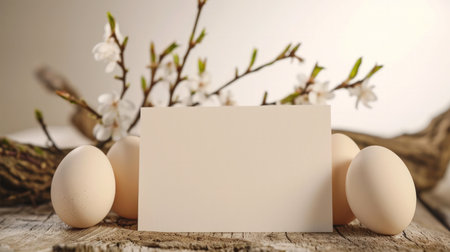 easter background, Nest with colored eggs near tulips on white table,.の素材