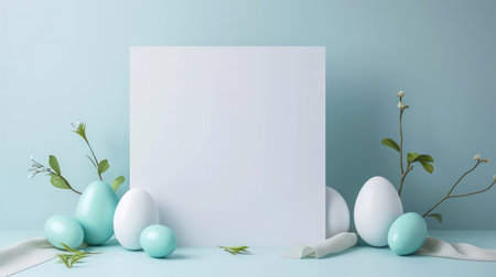 easter background, Nest with colored eggs near tulips on white table,.の素材