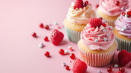 cupcakes advertising background with copy space.の素材