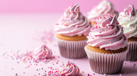 cupcakes advertising background with copy space.の素材