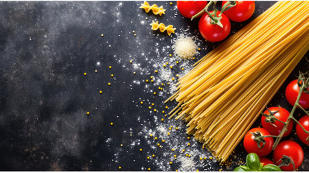 Italian pasta advertising background with copy space.の素材