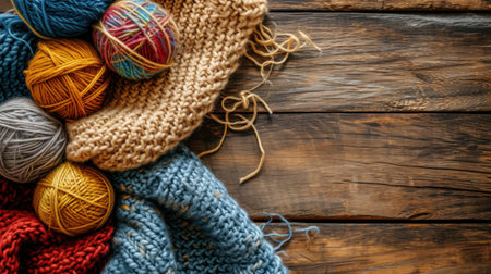 knitting advertisment background with copy space.の素材