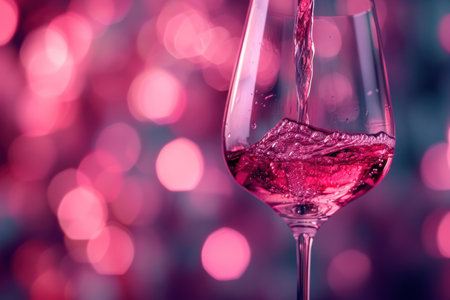 a glass of red wine with blurred background is poured into it.の素材