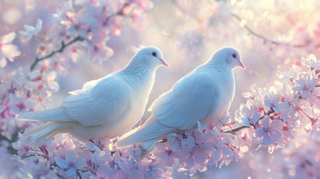 Celestial elements, doves, and ethereal hues for an Easter card serenity.の素材