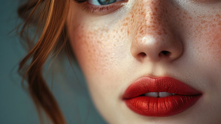 beautiful woman in gray background with white lips.の素材