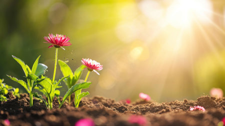 magic beautiful gardening background with copy space.の素材