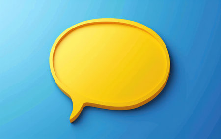 yellow speech bubble vector on a blue background.の素材