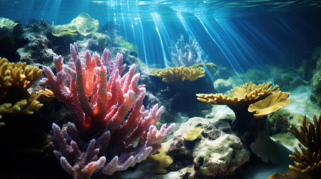 Colorful and beautiful underwater world with corals and tropical fish.の素材