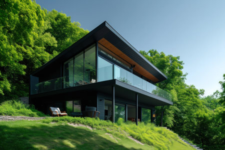the modern house on the hillside.の素材
