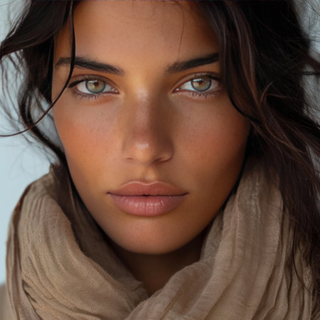 her face is perfectly framed with her eyes.の素材