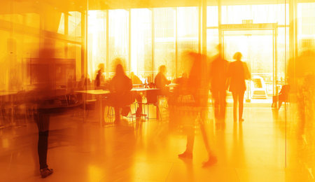 blurred view of a group of people in an office.の素材