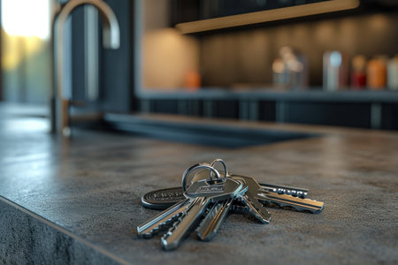 an image of keys on a counter.の素材