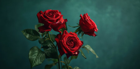 red roses with green leaves next to one anotherの素材