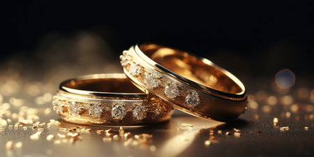 two wedding rings set on a snow backgroundの素材