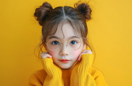 little girl posing with glasses.の素材