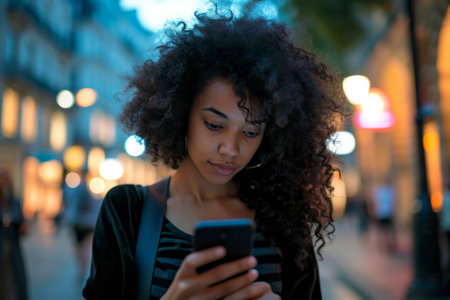 woman using cellphone in the city, standing.の素材