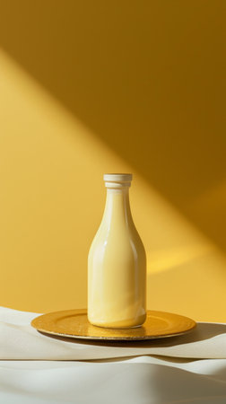 a bottle of cream sitting on a gold board.の素材