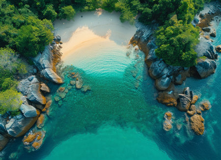 aerial views of a private sandy beach.の素材
