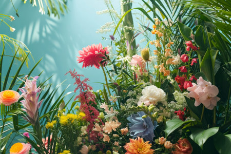 Lush botanicals bursting with color, setting the stage for a captivating spring advertisement.の素材