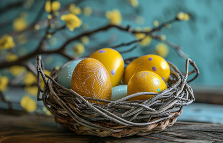 easter eggs in a basket.の素材