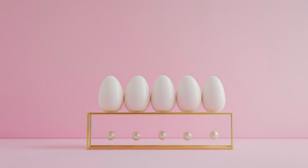 easter eggs, pearls arranged on an egg frame with golden frame.の素材