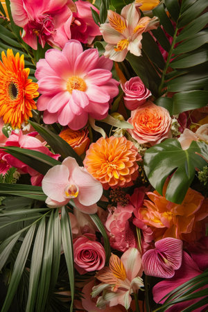 Lush botanicals bursting with color, setting the stage for a captivating spring advertisement.の素材