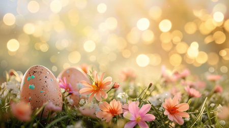 easter advertisment natural background with eggs.の素材