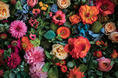 Lush botanicals bursting with color, setting the stage for a captivating spring advertisement.の素材
