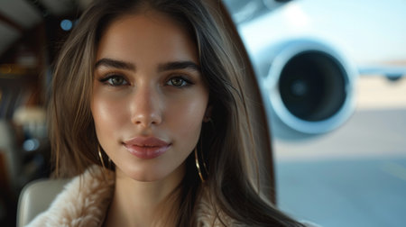 a women on a private jet.の素材