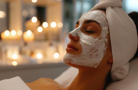 woman having facial with mask from a beauty salon.の素材