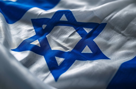 a close up of a white and blue israeli flag.の素材