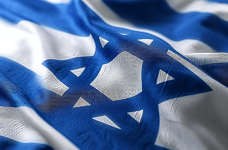 a close up of a white and blue israeli flag.の素材