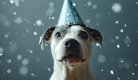 a dog wearing a party hat.の素材