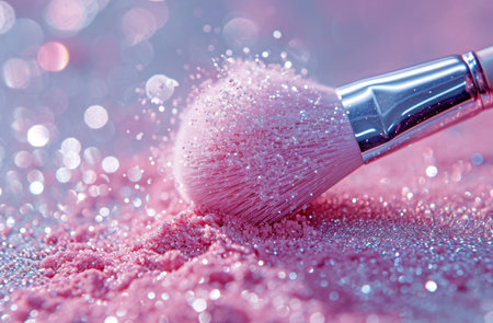 makeup brush is dipped in white glitter flakes.の素材