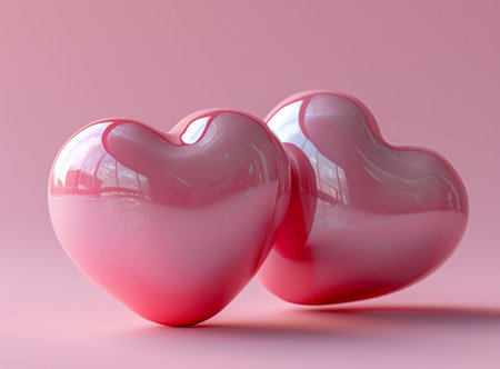 the photo shows two heart shape objects on the pink background.の素材