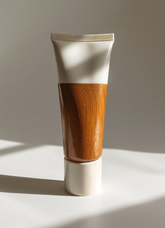 white and brown tube of cream on a white background.の素材