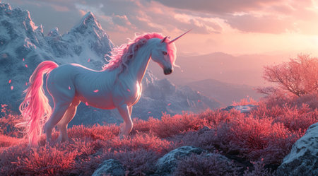 unicorns on a mountain top.の素材