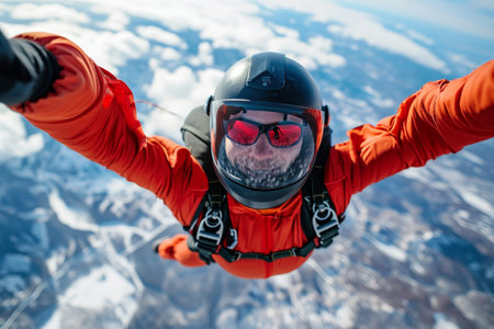 a man is skydiving through the air.の素材