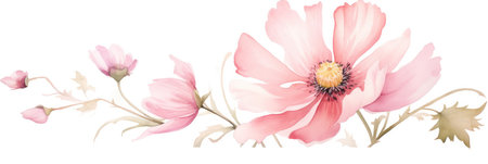 Hand drawn watercolor painting of light pink flower borber.の素材